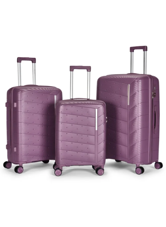 ليمرا طقم شنط سفر 3 قطع من البولي بروبلين عالي الجودة - هيكل صلب مقاوم للكسر والصدمات مع عجلات دوارة 360 درجة - لون بنفسجي